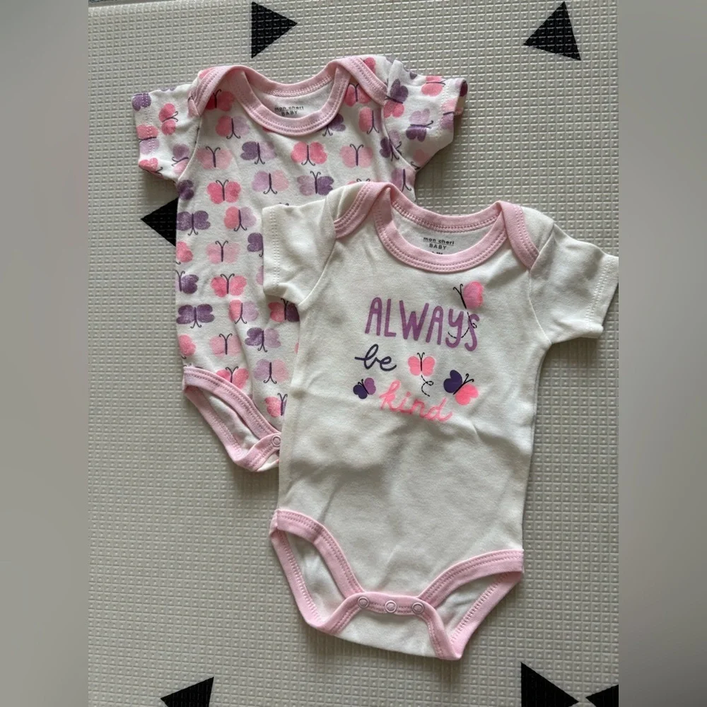 Mon Cheri|Baby girl bundle of two bodysuit onesies,butterfly print, 🦋Be Kind•••